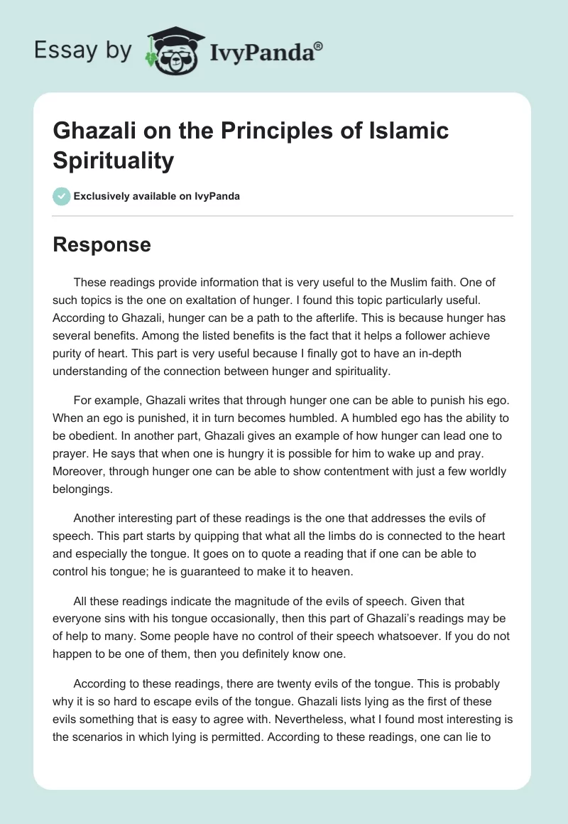Ghazali on the Principles of Islamic Spirituality. Page 1