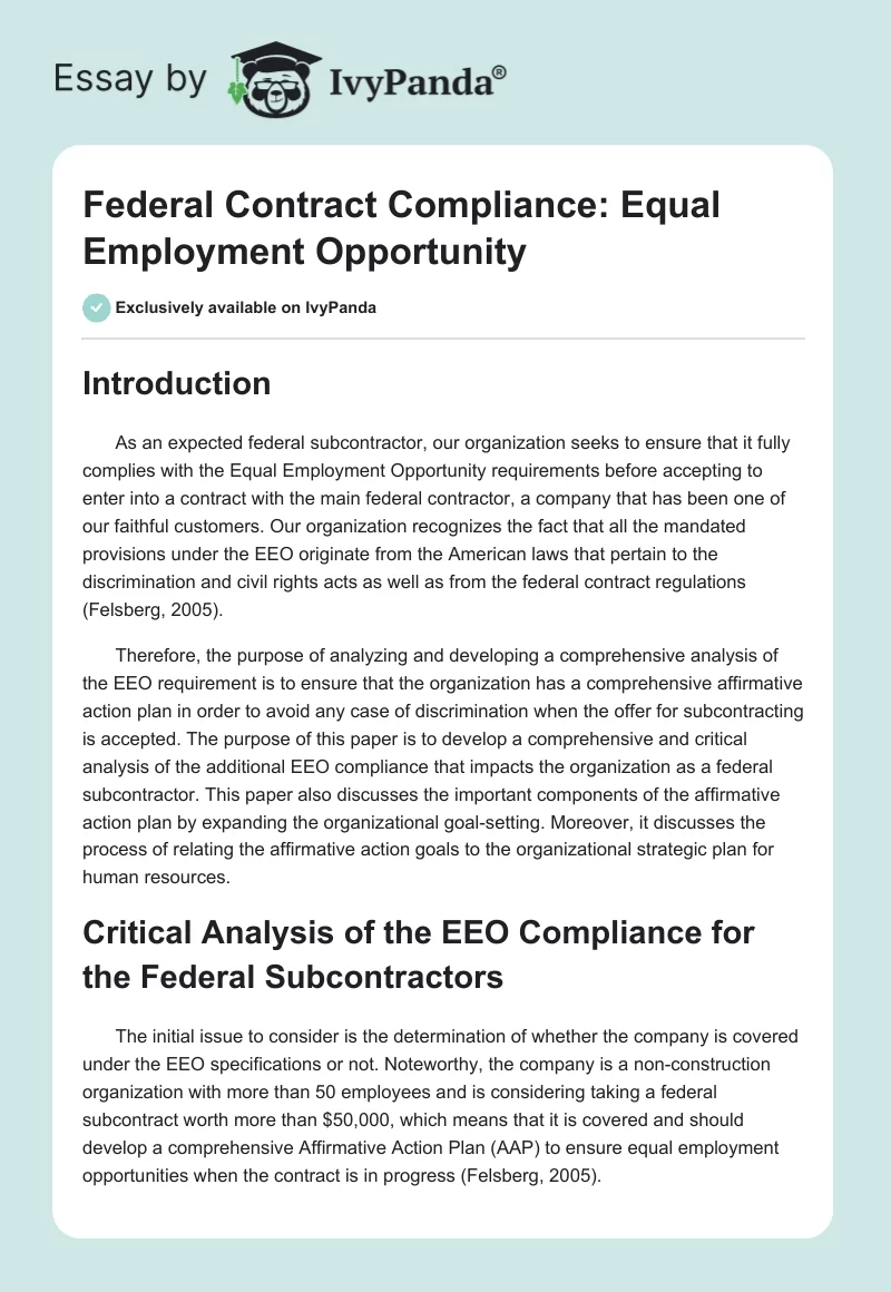 Federal Contract Compliance: Equal Employment Opportunity. Page 1