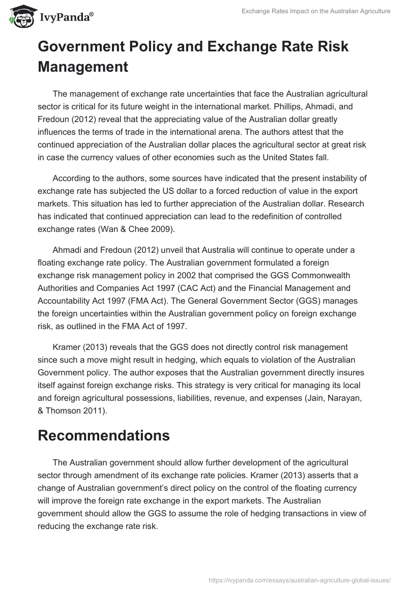 Exchange Rates Impact on the Australian Agriculture. Page 4