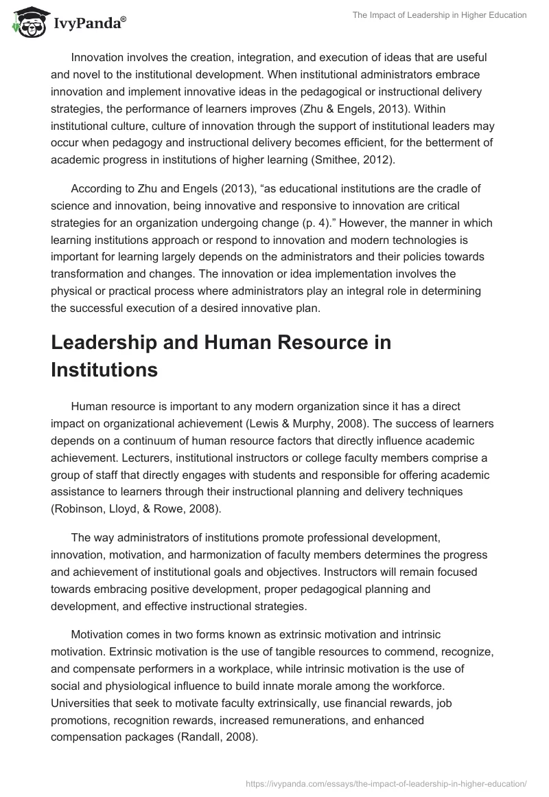 The Impact of Leadership in Higher Education. Page 5