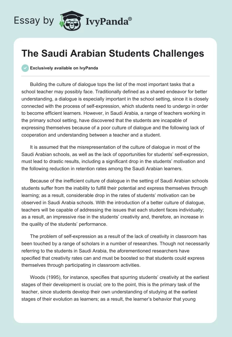 The Saudi Arabian Students Challenges. Page 1