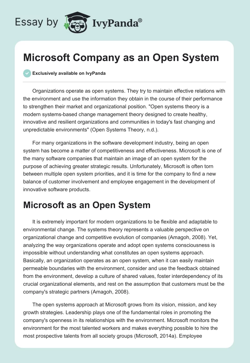 Microsoft Company as an Open System. Page 1