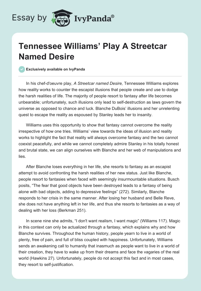 Tennessee Williams’ Play "A Streetcar Named Desire". Page 1