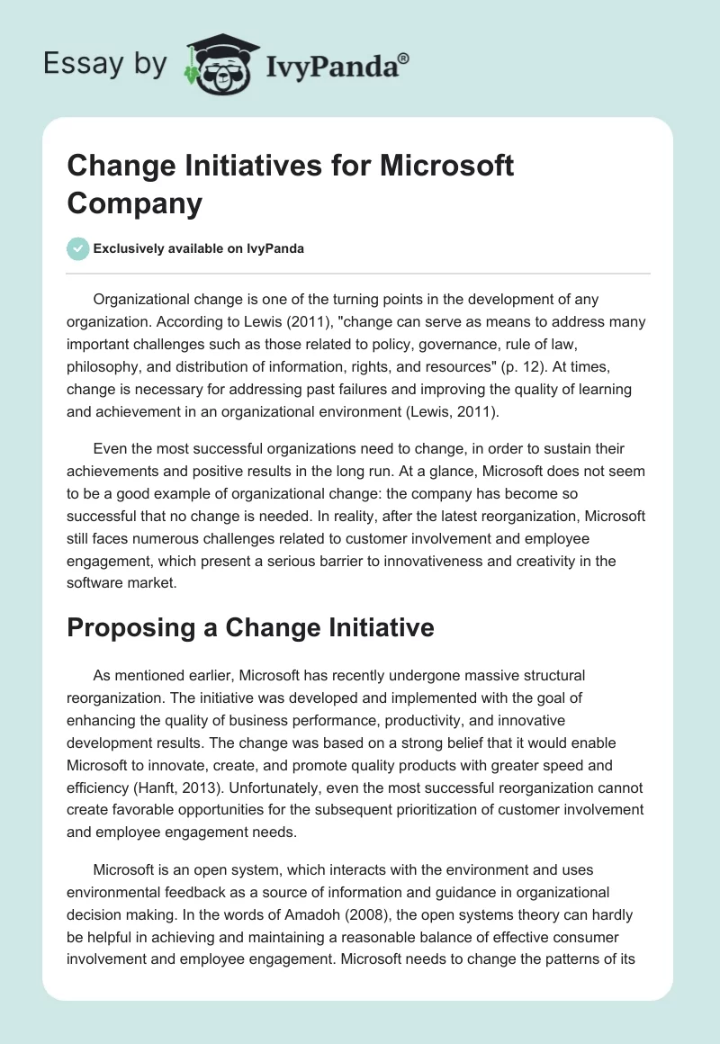 Change Initiatives for Microsoft Company. Page 1