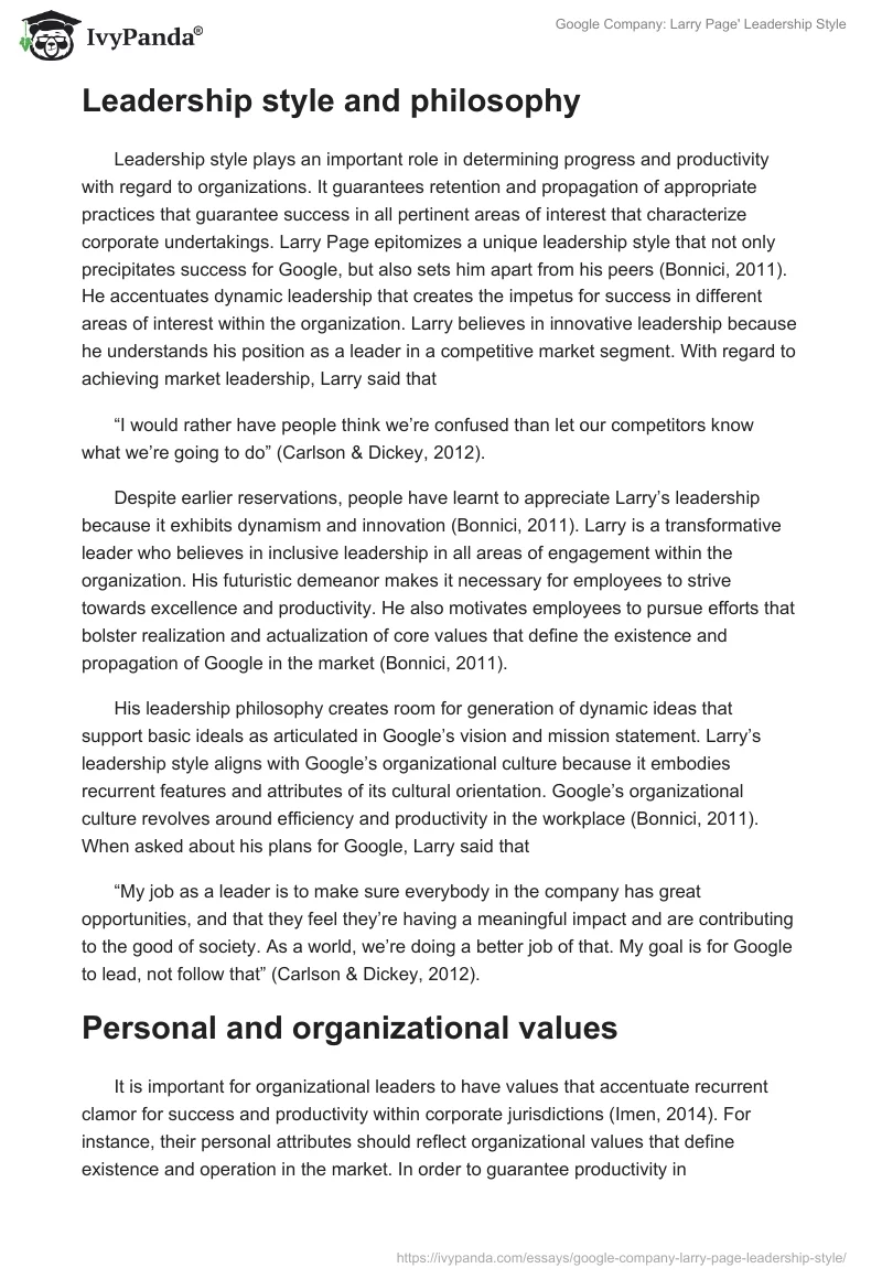Google Company: Larry Page' Leadership Style. Page 2