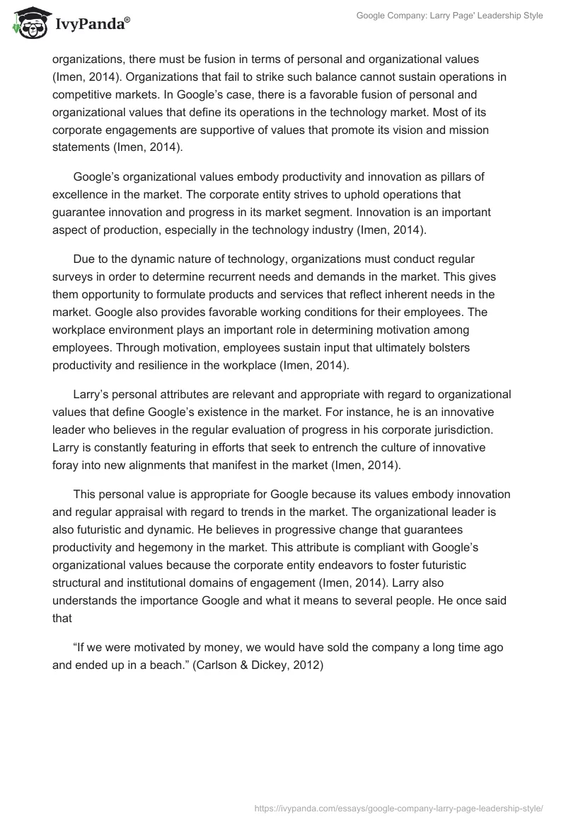 Google Company: Larry Page' Leadership Style. Page 3