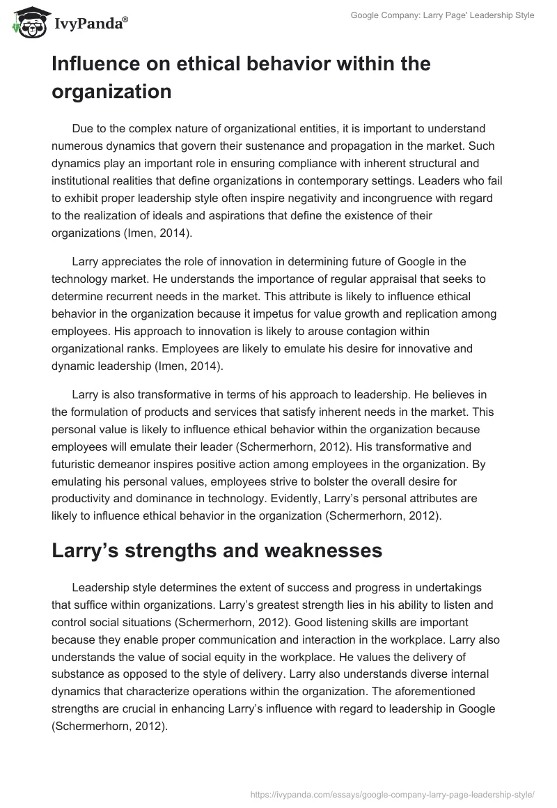 Google Company: Larry Page' Leadership Style. Page 4