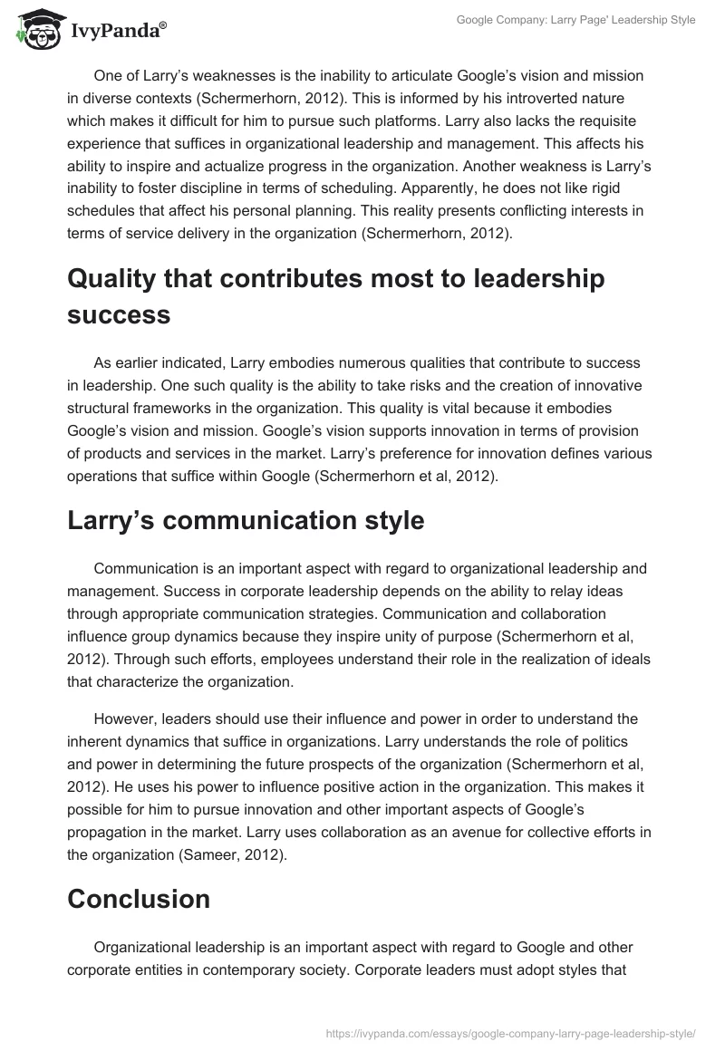 Google Company: Larry Page' Leadership Style. Page 5