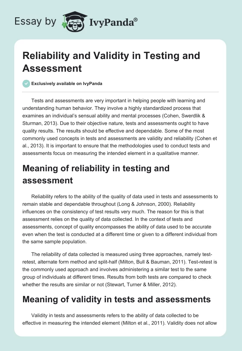 Reliability and Validity in Testing and Assessment. Page 1