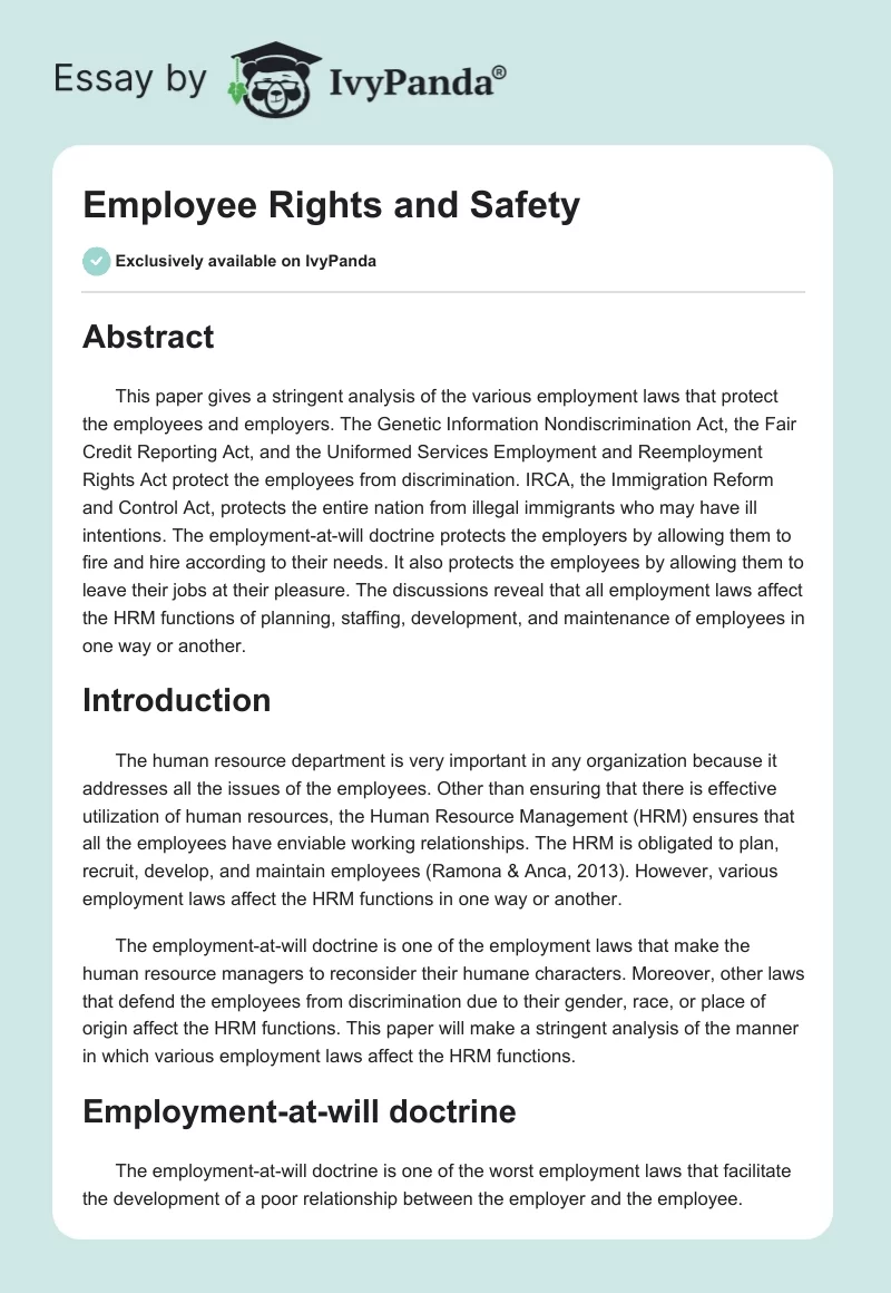 Employee Rights and Safety. Page 1
