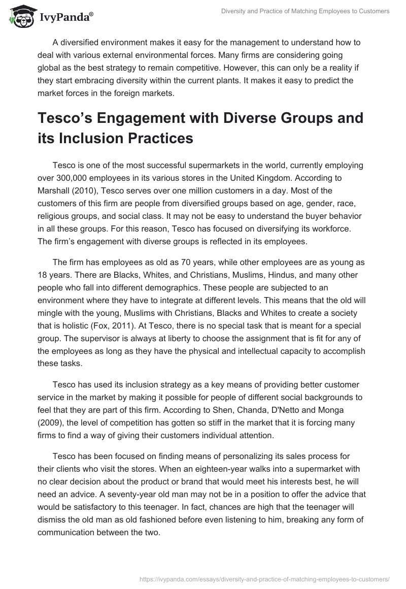 Diversity and Practice of Matching Employees to Customers. Page 2