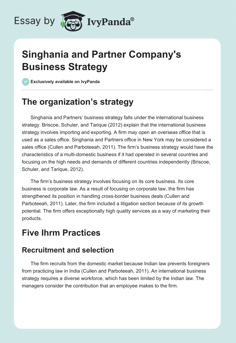 Singhania and Partner Company's Business Strategy. Page 1