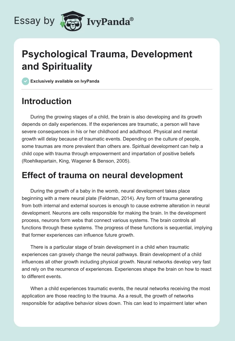 Psychological Trauma, Development and Spirituality. Page 1