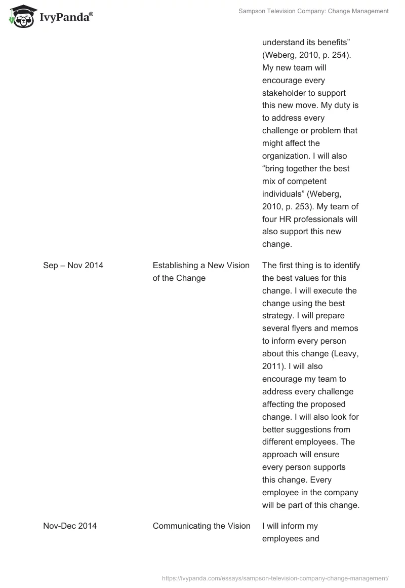 Sampson Television Company: Change Management. Page 3