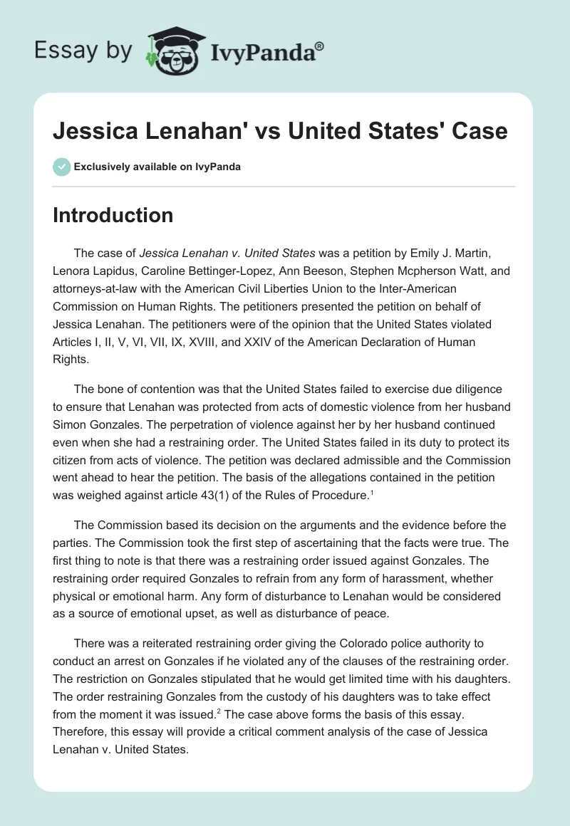 Jessica Lenahan' vs United States' Case. Page 1