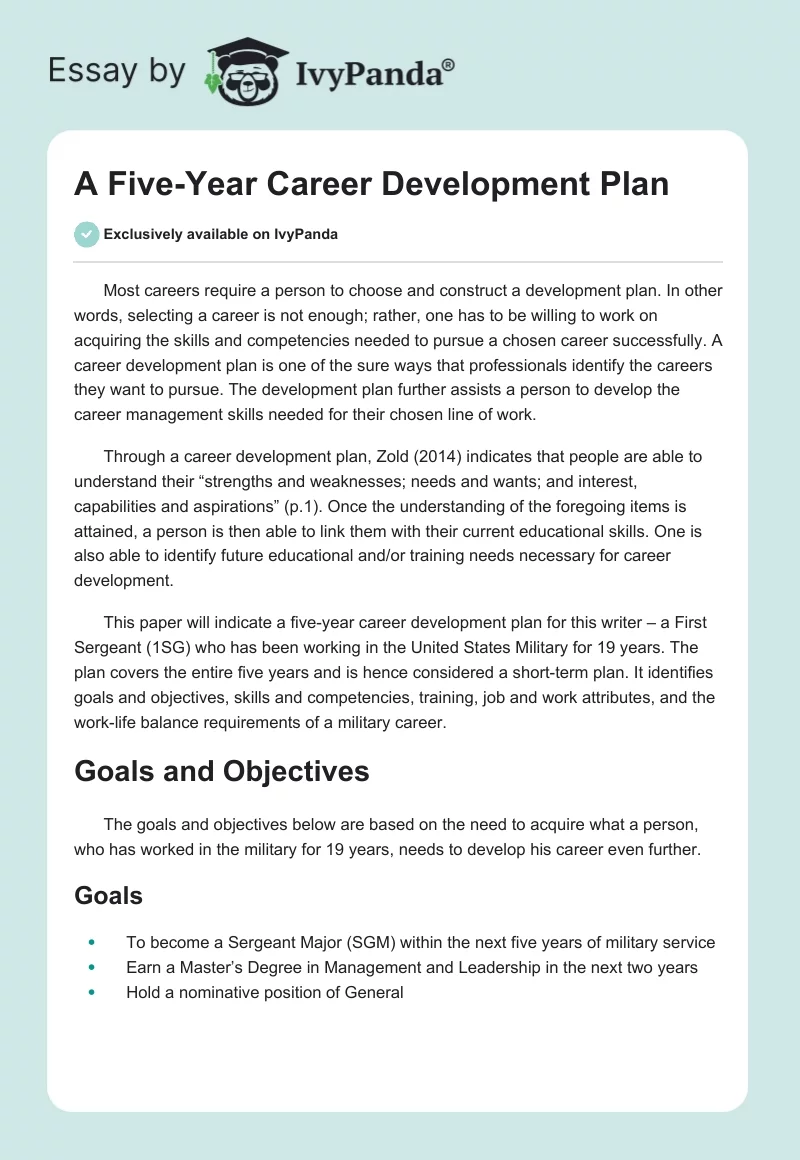 A Five-Year Career Development Plan. Page 1