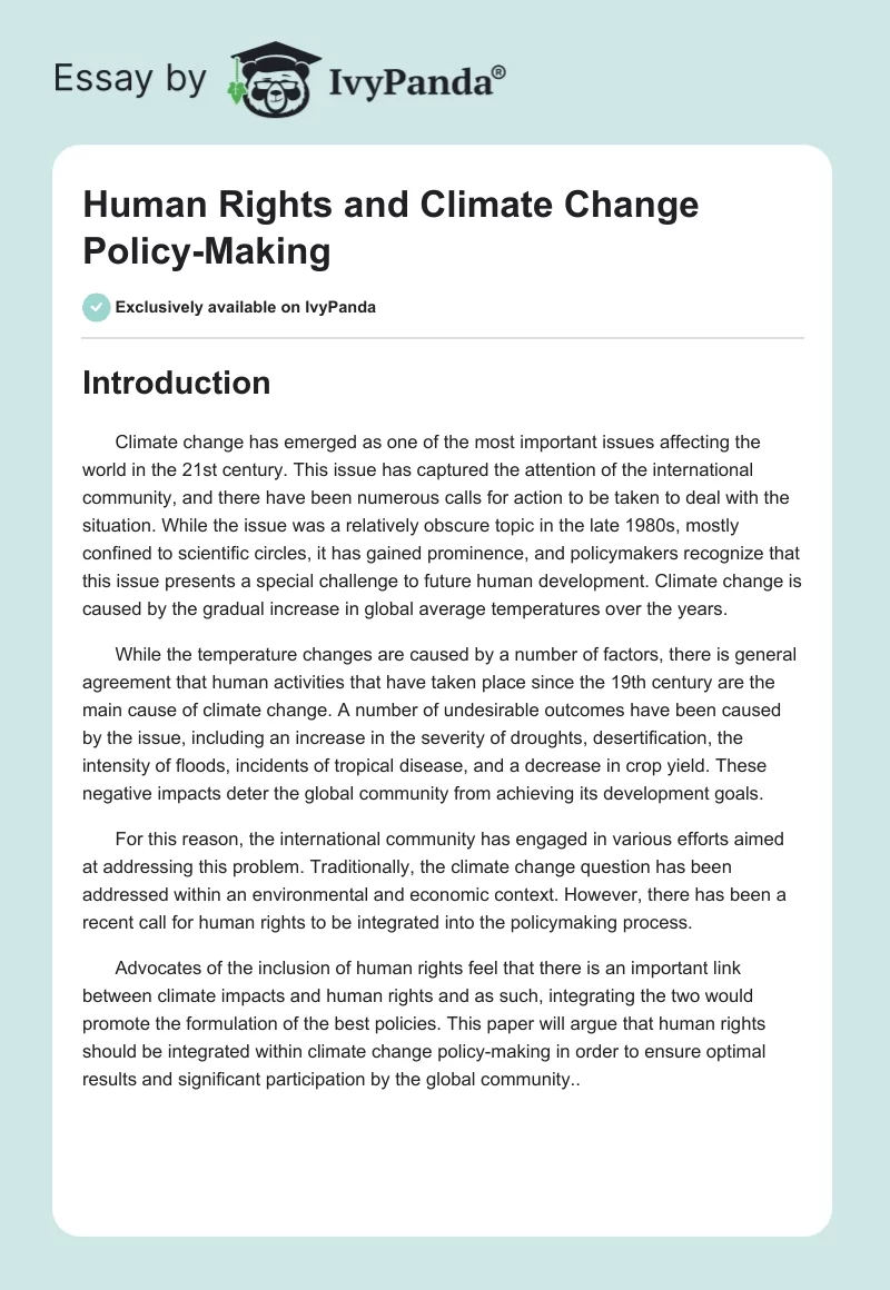 Human Rights and Climate Change Policy-Making. Page 1