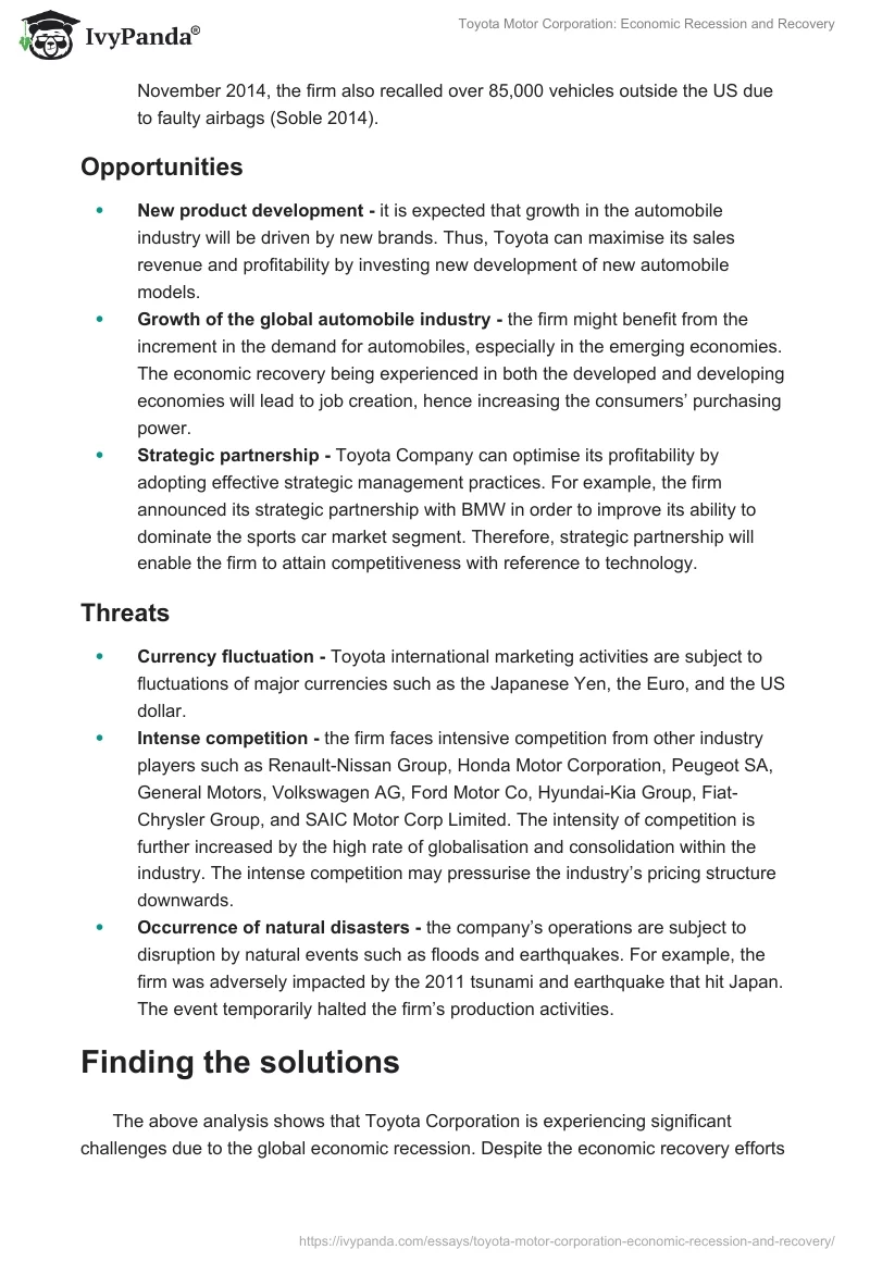 Toyota Motor Corporation: Economic Recession and Recovery. Page 5