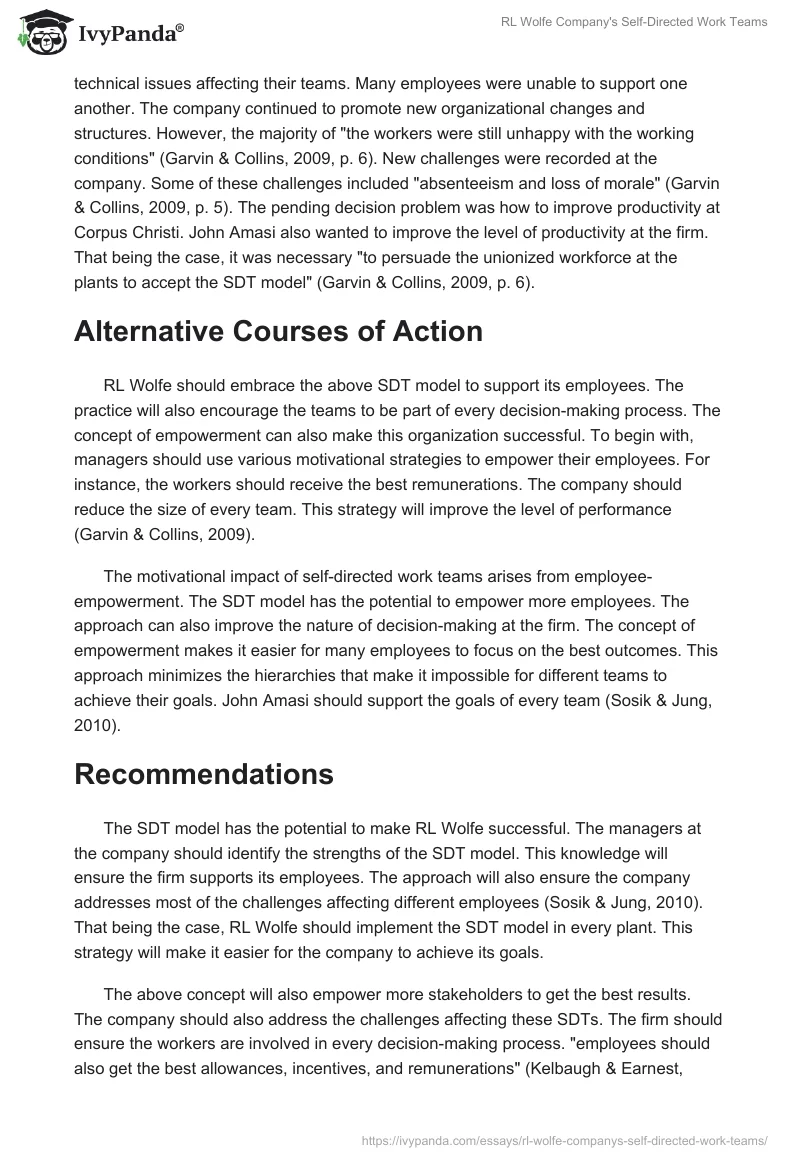 RL Wolfe Company's Self-Directed Work Teams. Page 2