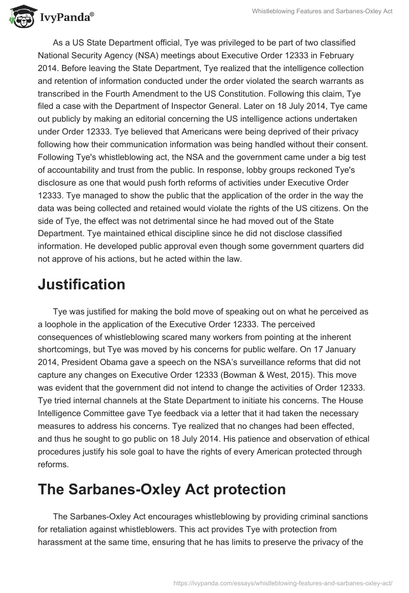 Whistleblowing Features and Sarbanes-Oxley Act. Page 2