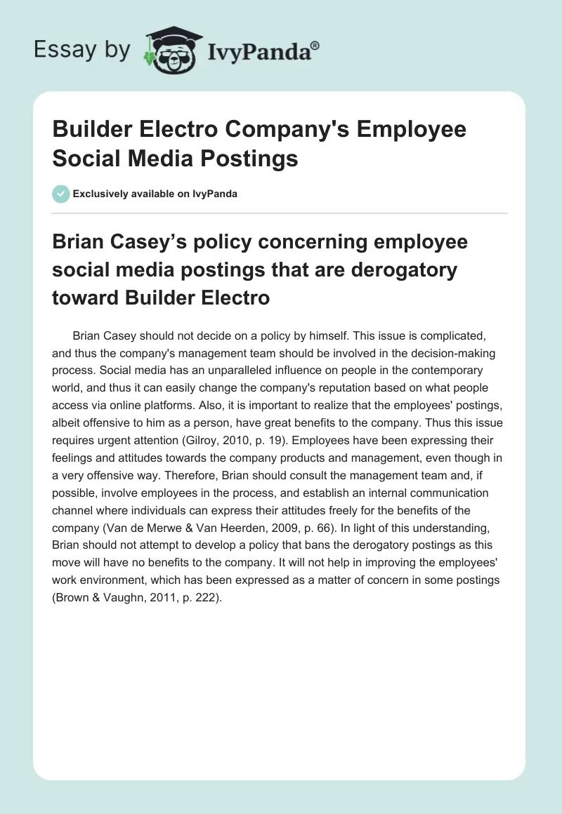 Builder Electro Company's Employee Social Media Postings. Page 1