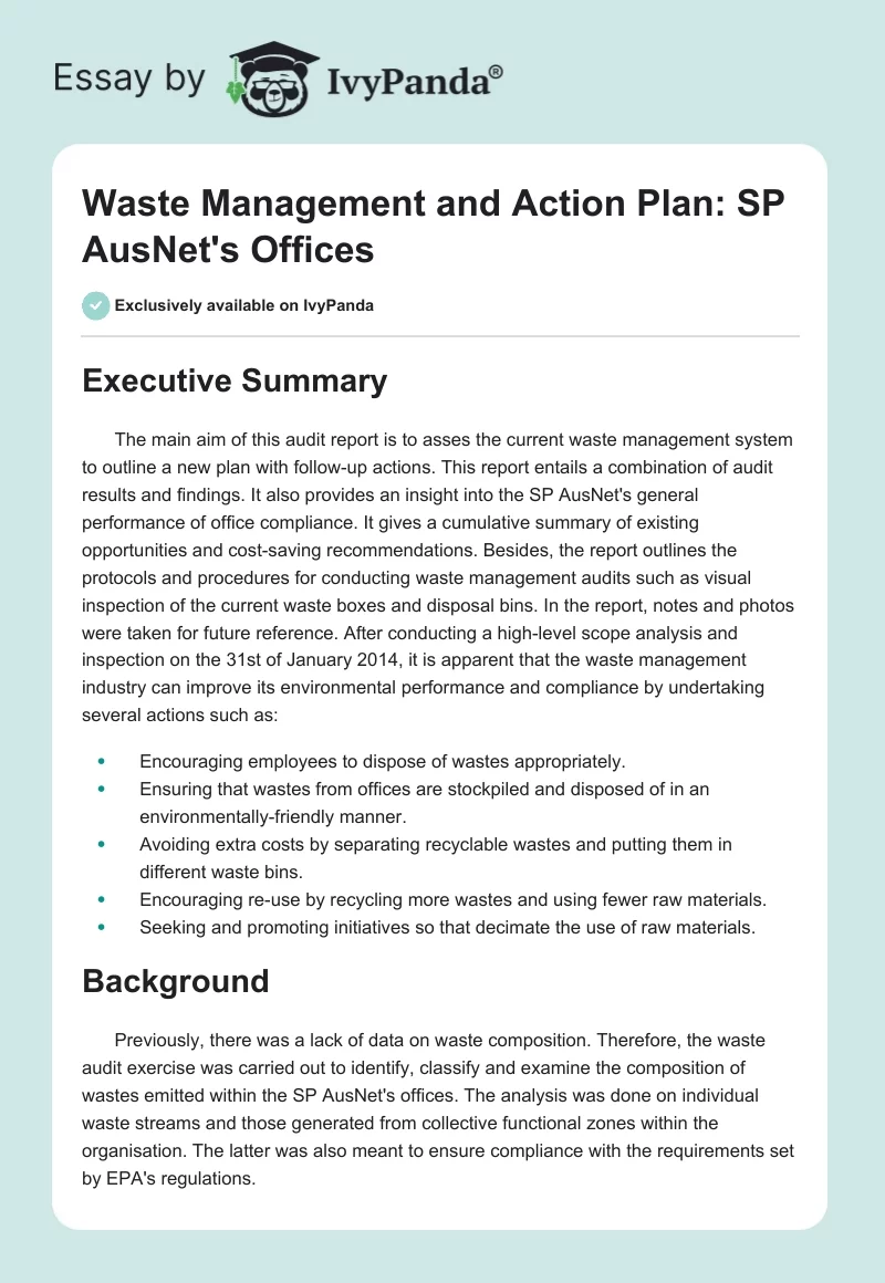 Waste Management and Action Plan: SP AusNet's Offices. Page 1