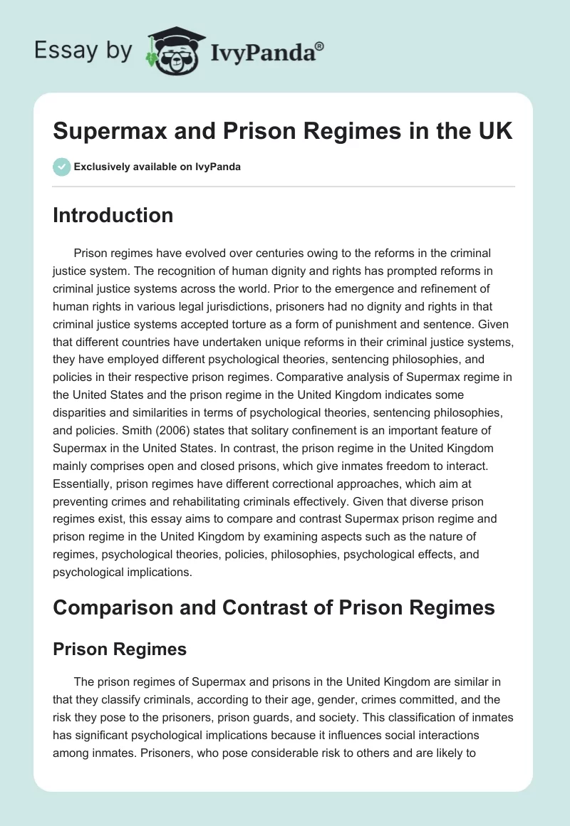 Supermax and Prison Regimes in the UK. Page 1