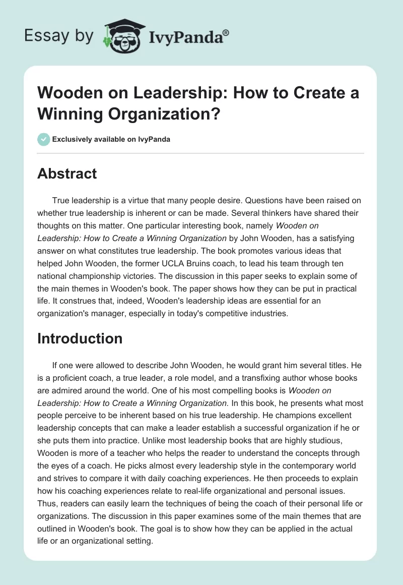 Wooden on Leadership: How to Create a Winning Organization?. Page 1