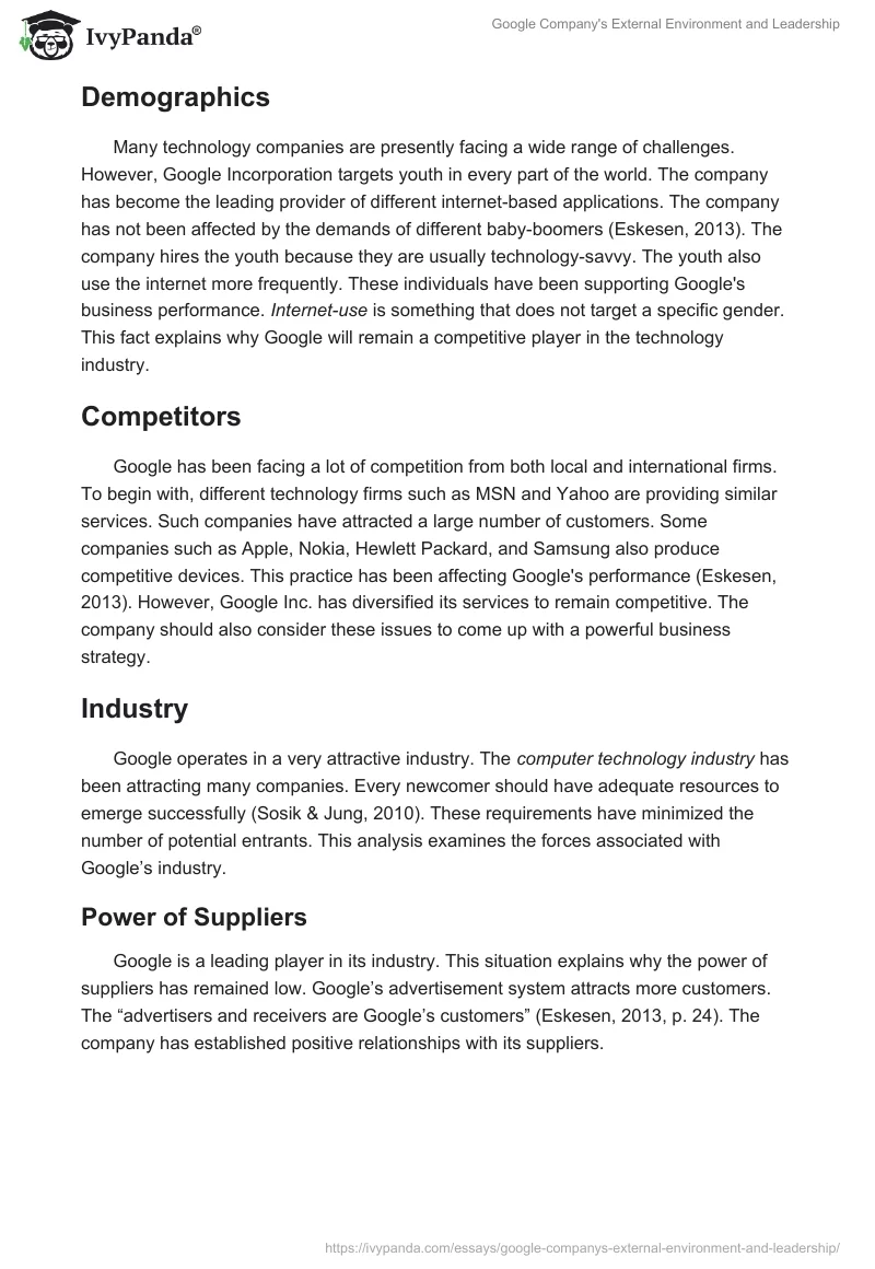 Google Company's External Environment and Leadership. Page 3
