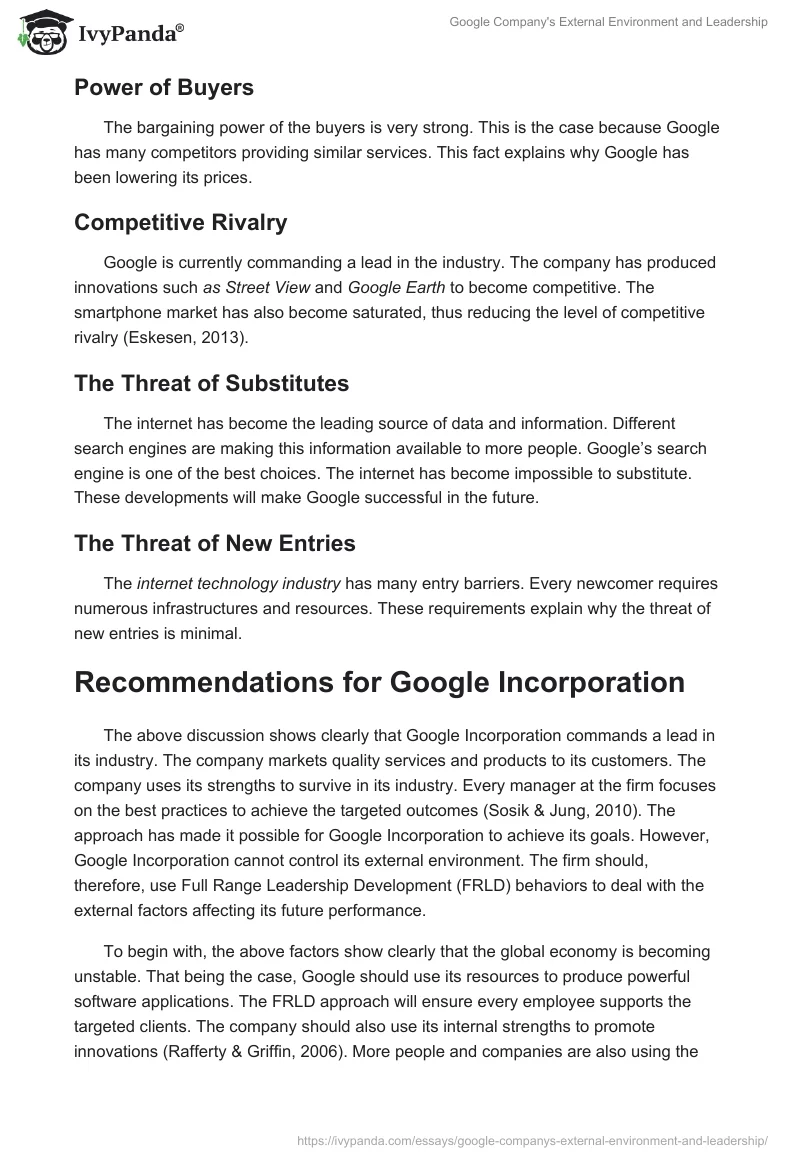 Google Company's External Environment and Leadership. Page 4