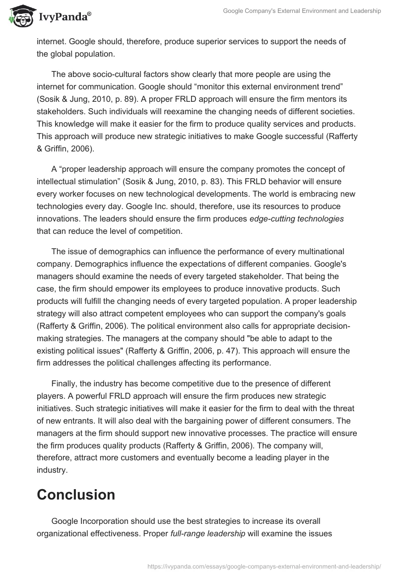Google Company's External Environment and Leadership. Page 5