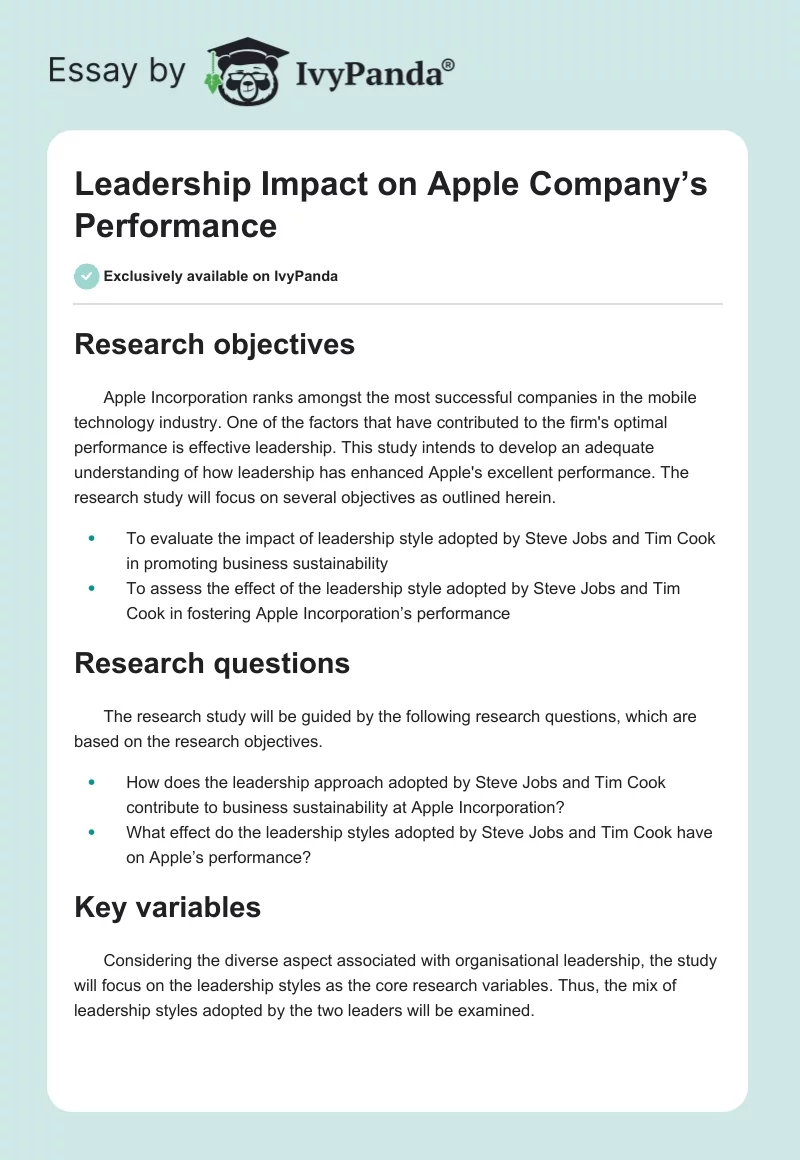 Leadership Impact on Apple Company’s Performance. Page 1
