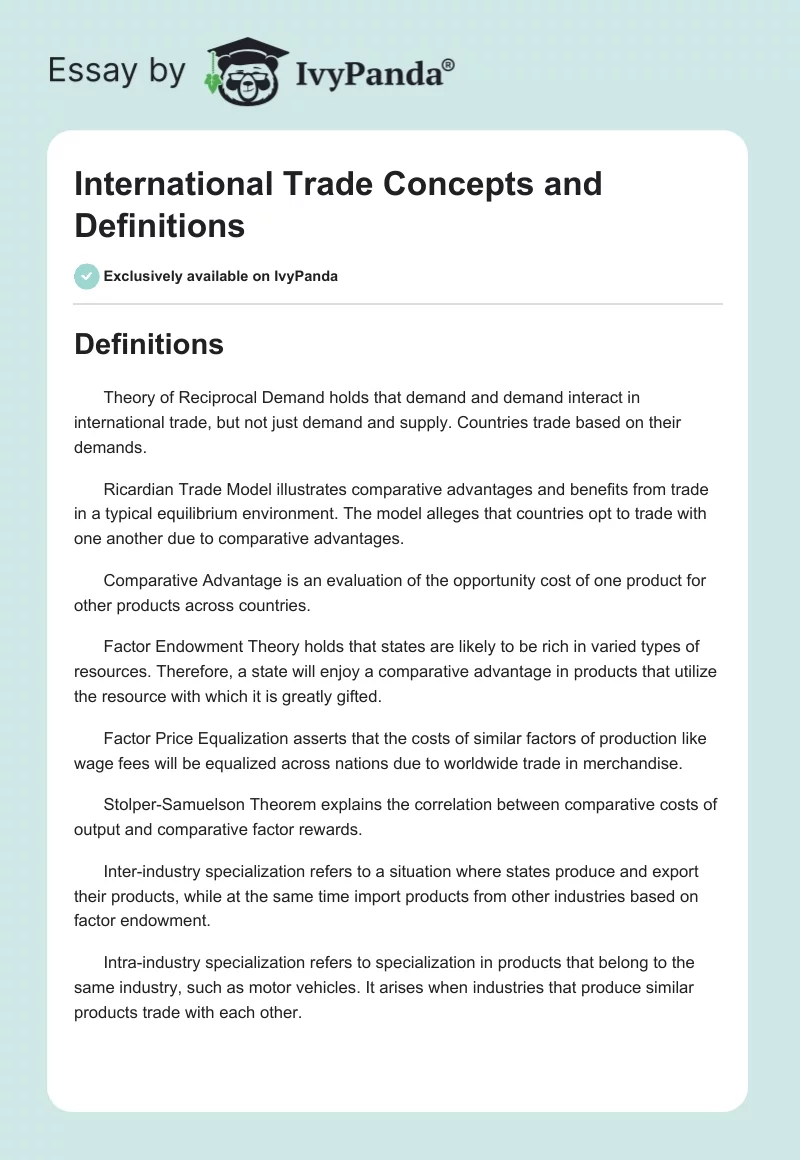 International Trade Concepts and Definitions. Page 1