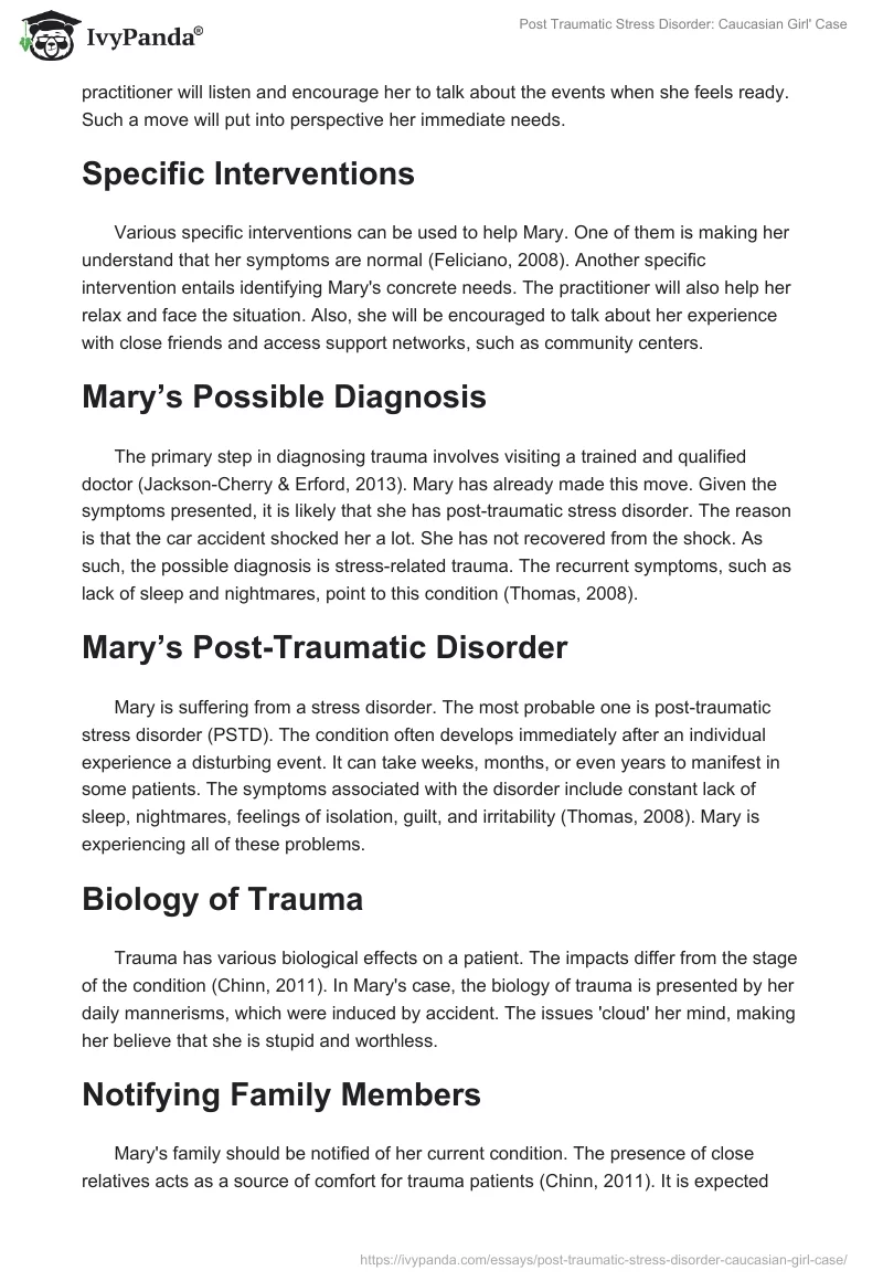 Post Traumatic Stress Disorder: Caucasian Girl' Case. Page 2