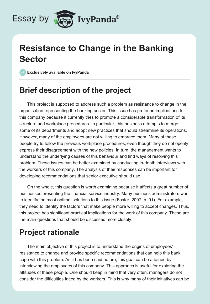 Resistance to Change in the Banking Sector. Page 1