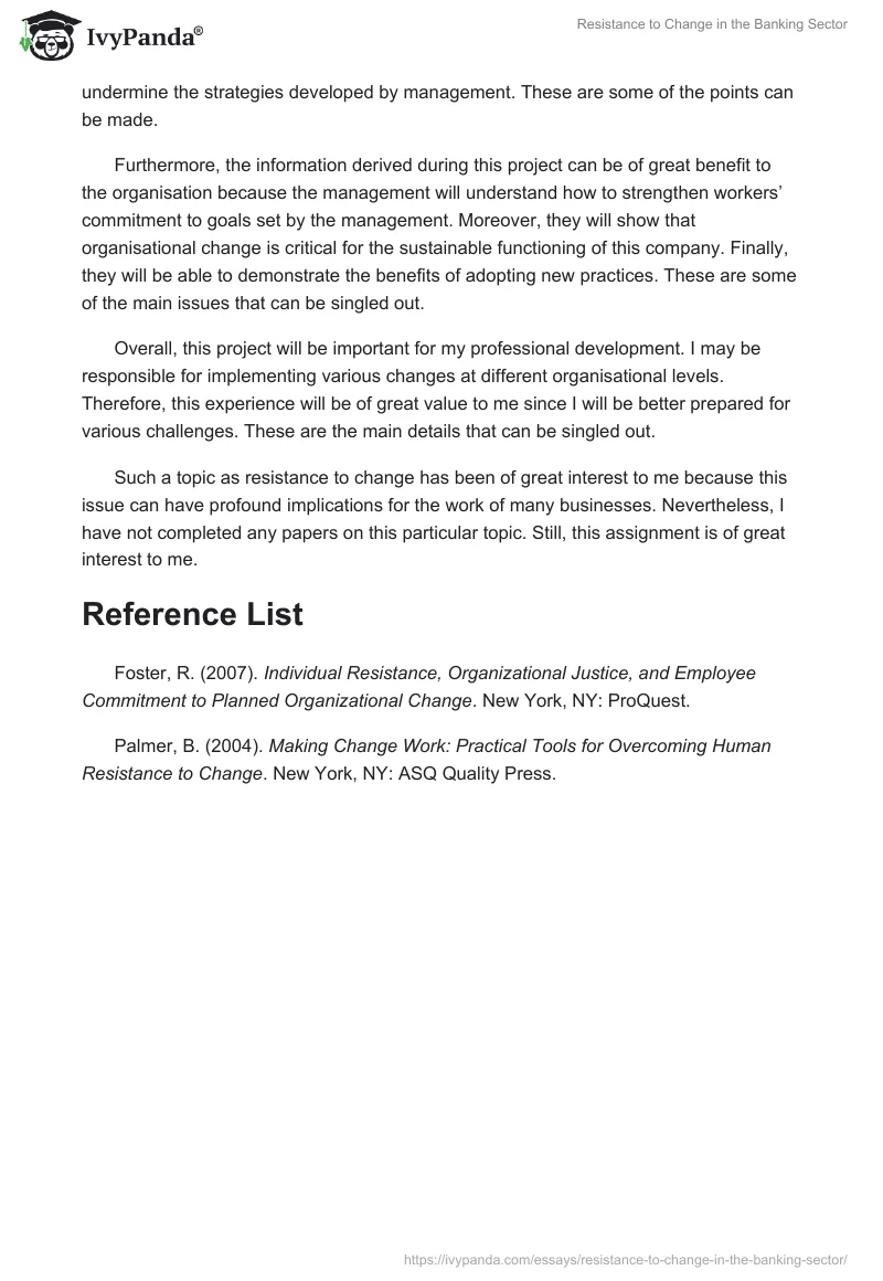 Resistance to Change in the Banking Sector. Page 3