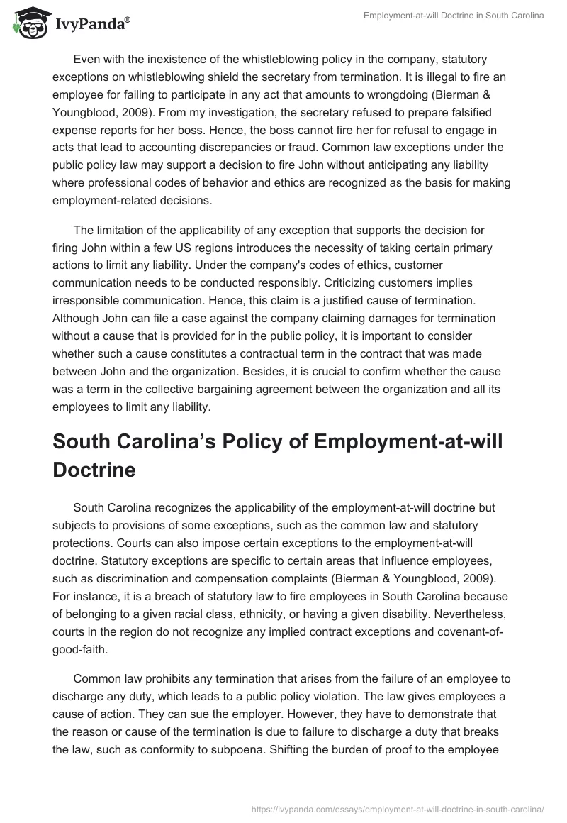 Employment-at-will Doctrine in South Carolina. Page 3
