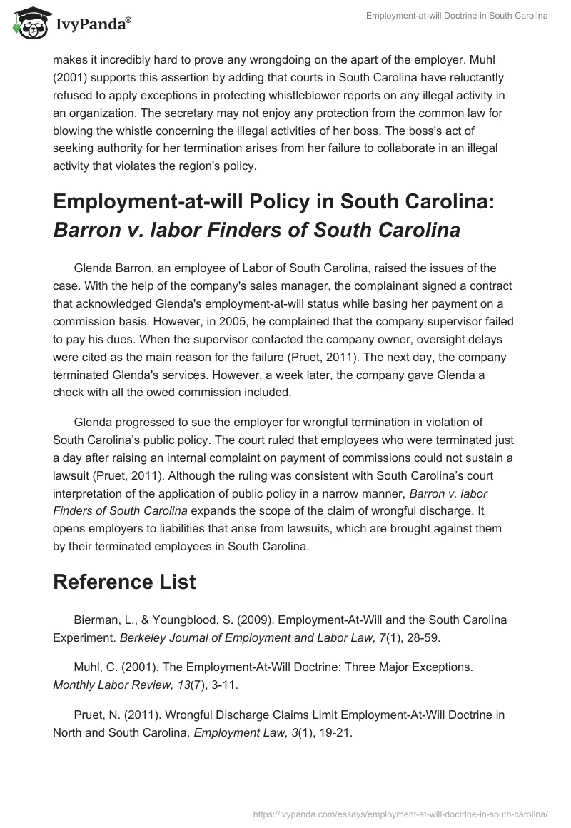 Employment-at-will Doctrine in South Carolina. Page 4