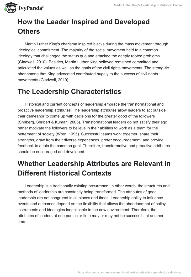 Martin Luther King's Leadership in Historical Context. Page 2