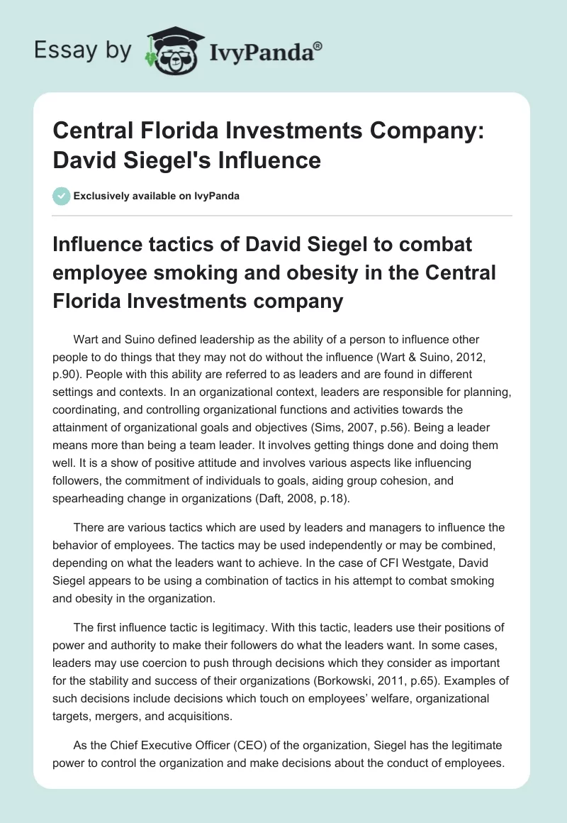 Central Florida Investments Company: David Siegel's Influence. Page 1