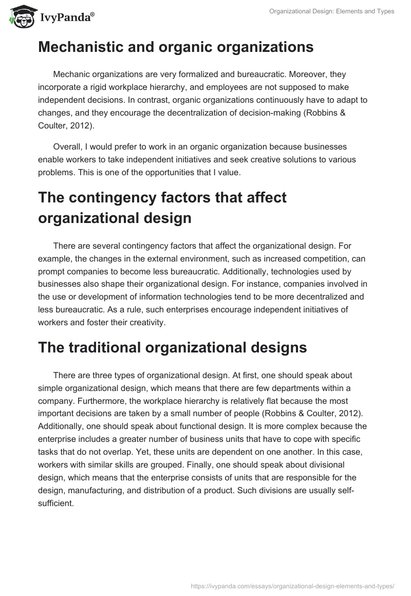 Organizational Design: Elements and Types. Page 2