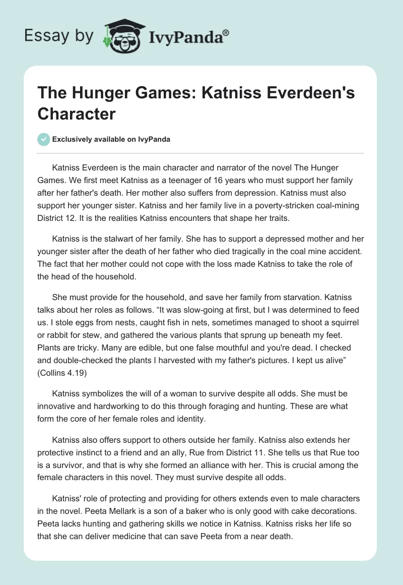The Hunger Games: Katniss Everdeen's Character. Page 1