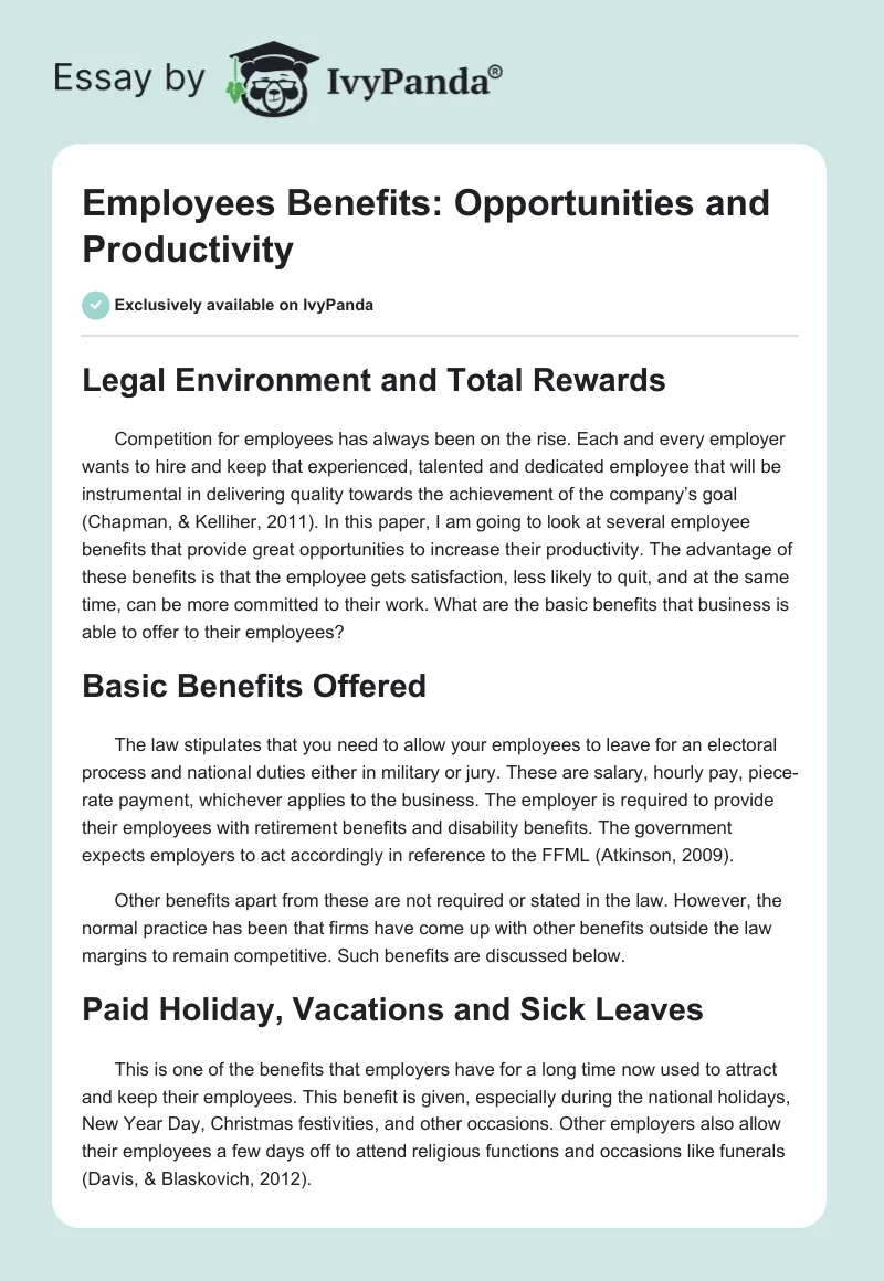 Employees Benefits: Opportunities and Productivity. Page 1