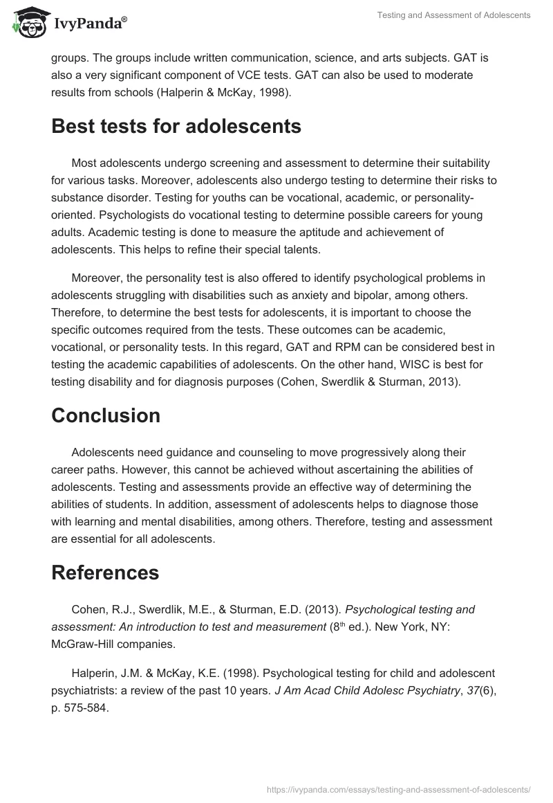 Testing and Assessment of Adolescents. Page 3