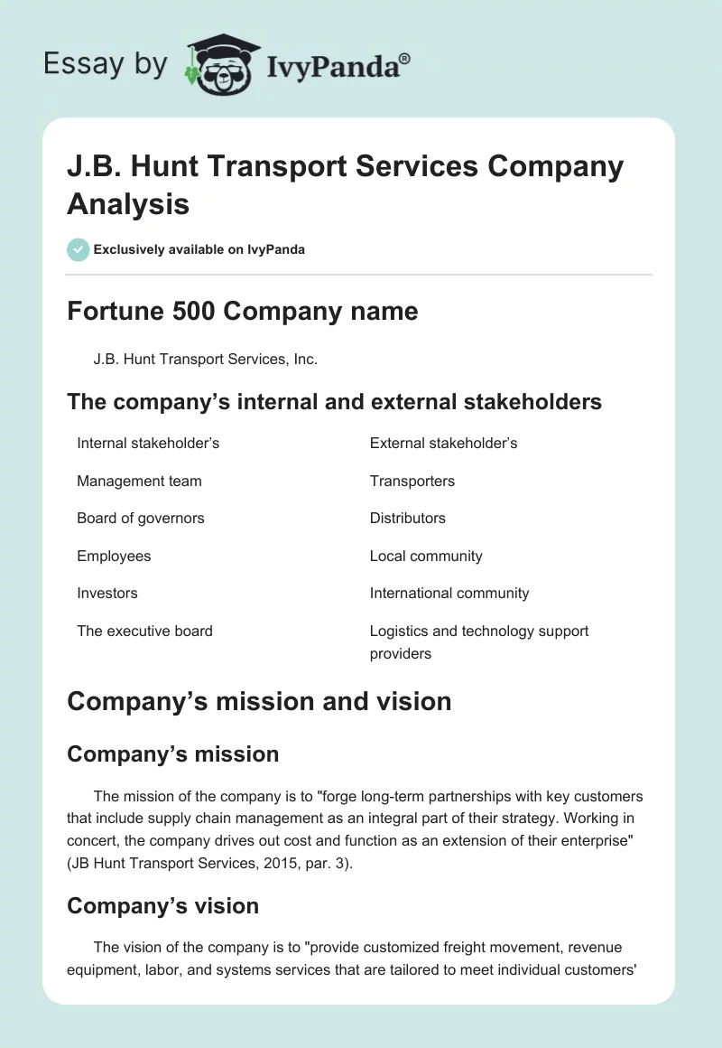 J.B. Hunt Transport Services Company Analysis. Page 1