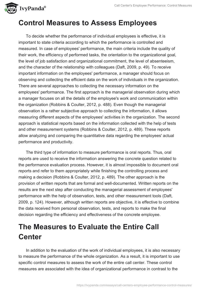 Call Center's Employee Performance: Control Measures. Page 2