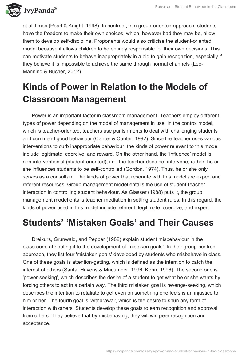Power and Student Behaviour in the Classroom. Page 2