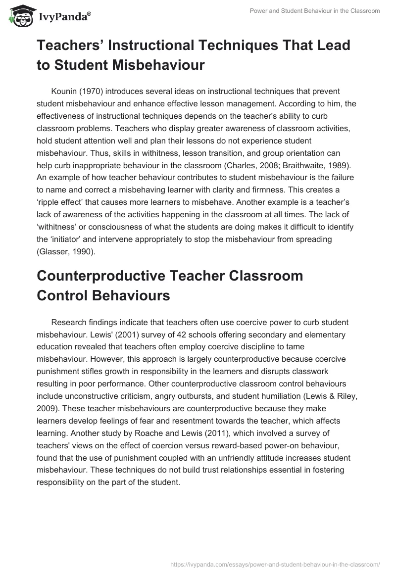 Power and Student Behaviour in the Classroom. Page 3