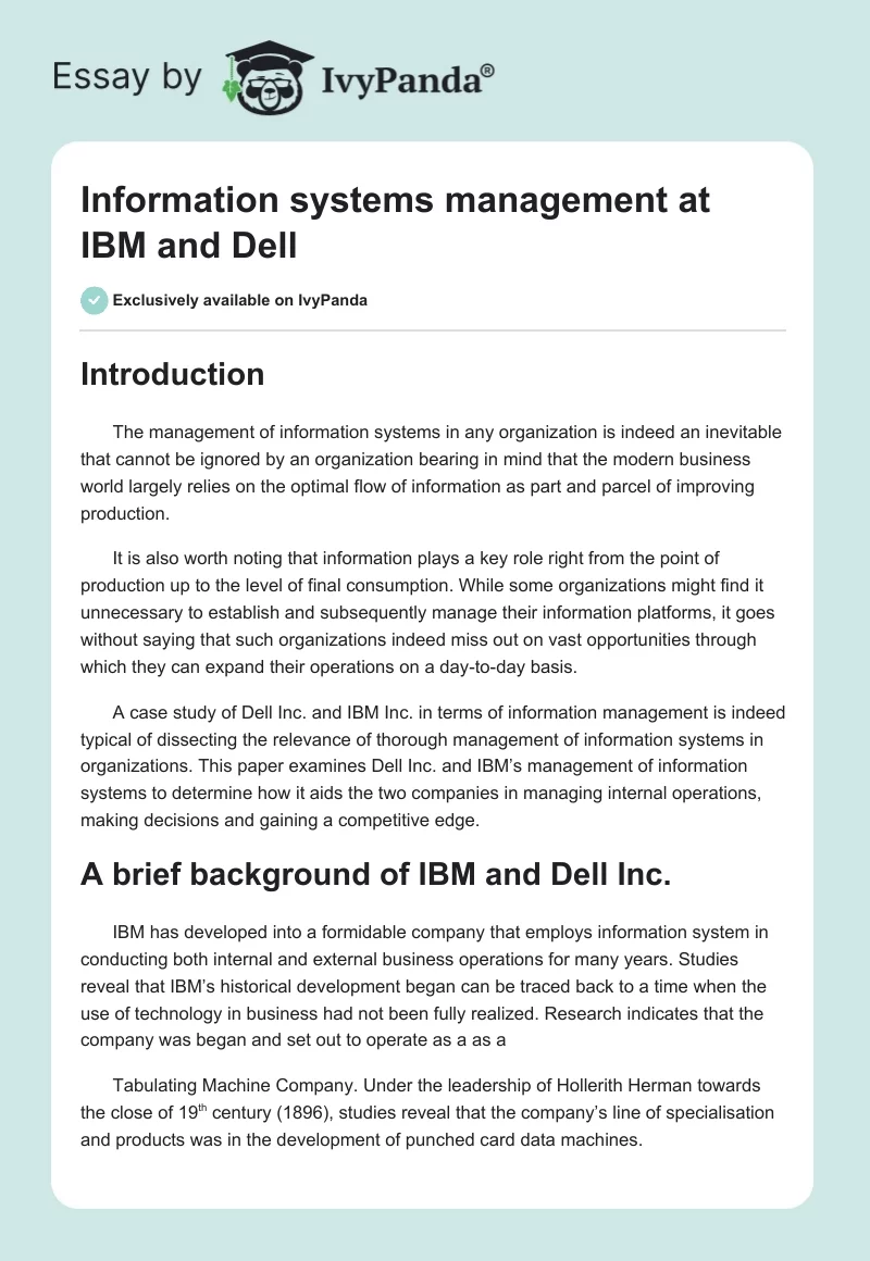 Information Systems Management at IBM and Dell. Page 1