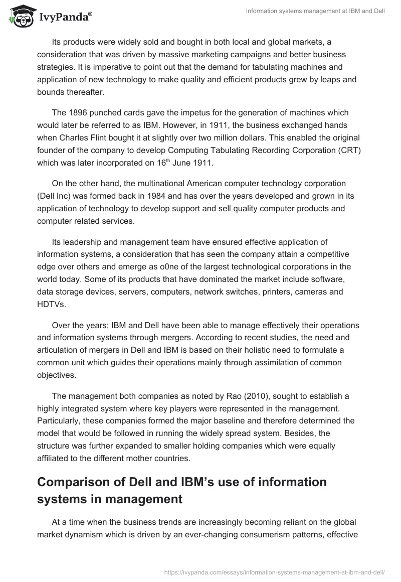 Information Systems Management at IBM and Dell. Page 2